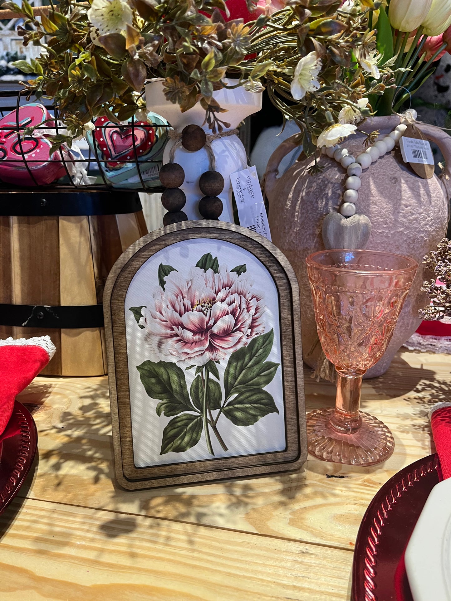 Framed Vintage Peony Arch Top