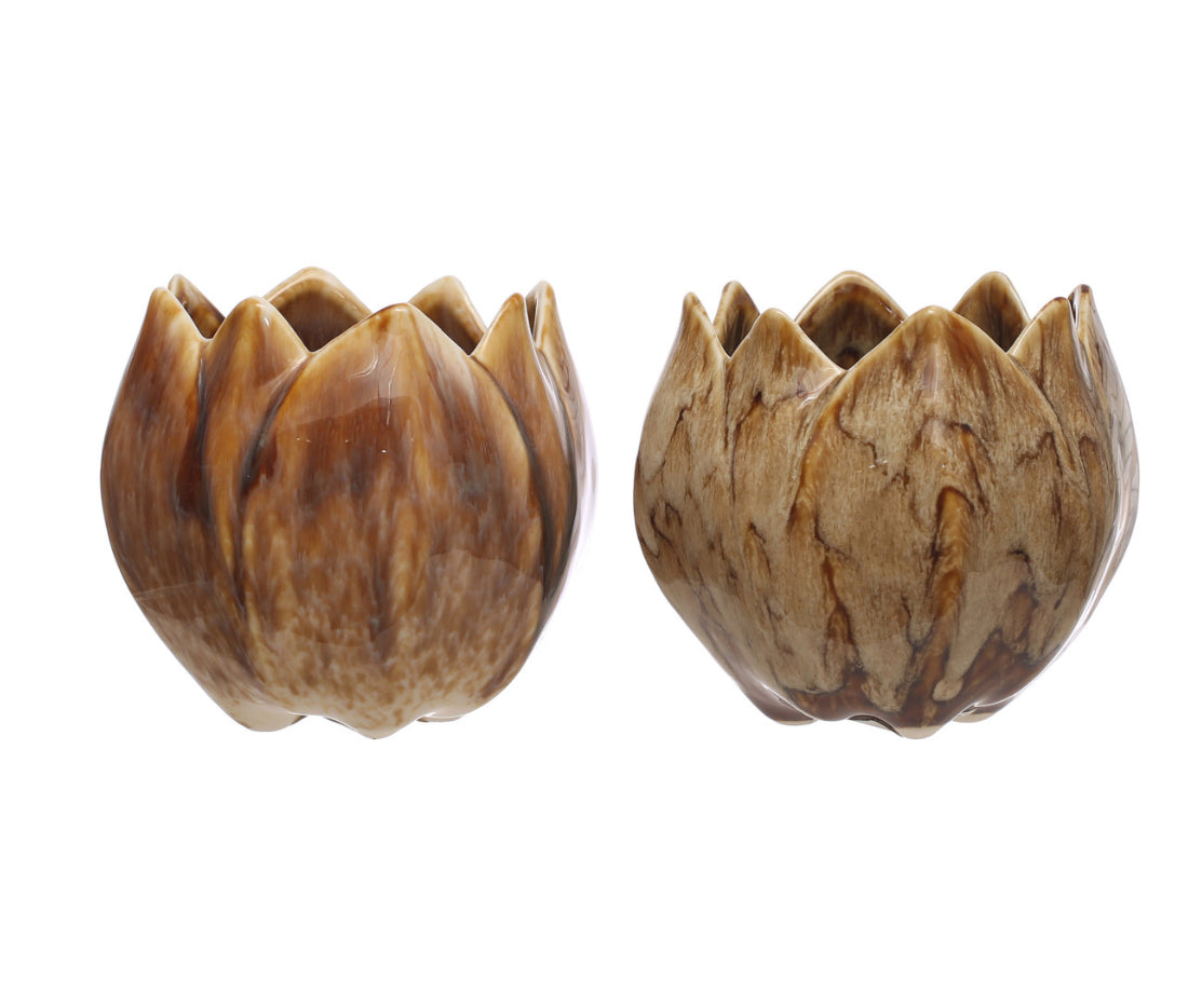 Stoneware Flower Tan Planter