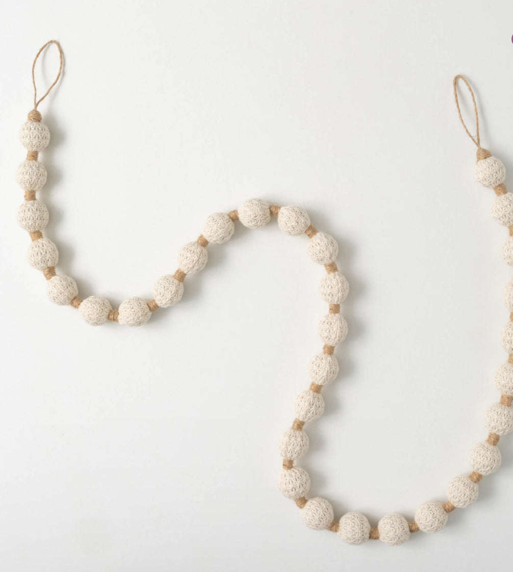 Cream Herringbone Ball Garland