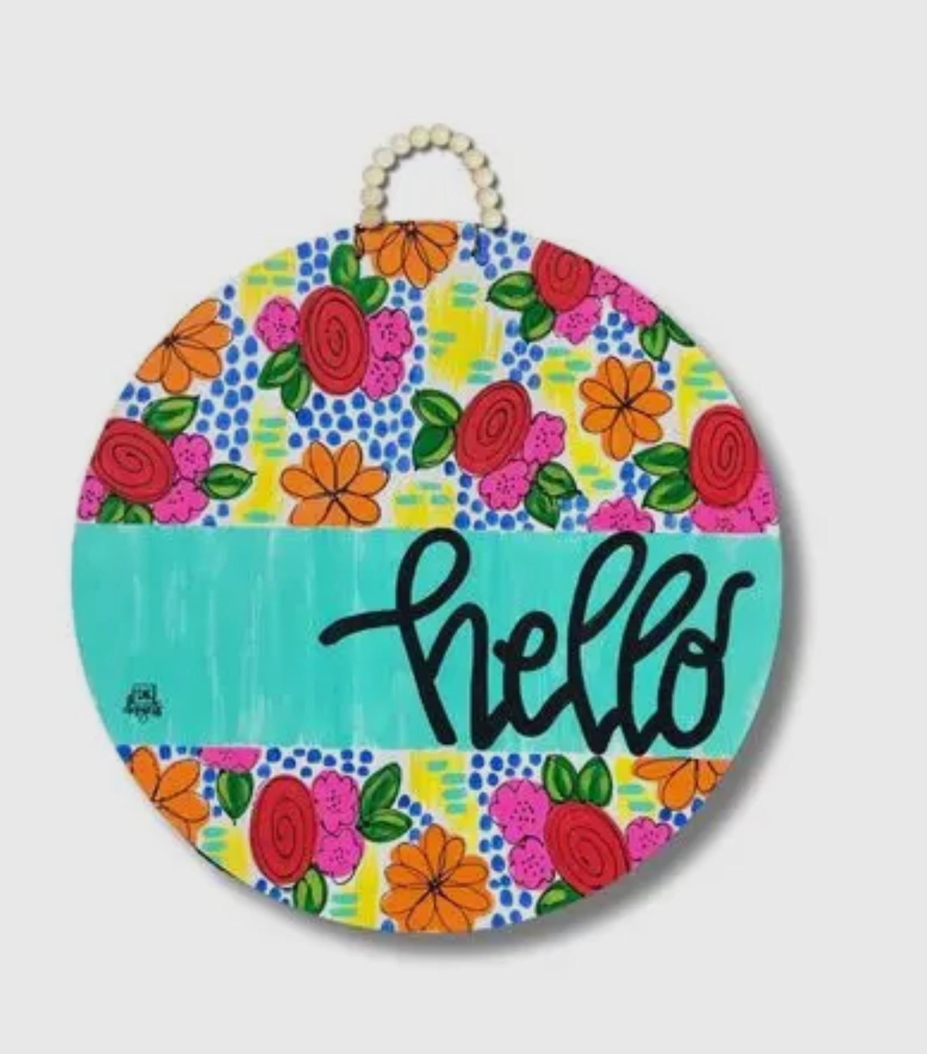 DK Teal Flower Hello Sign