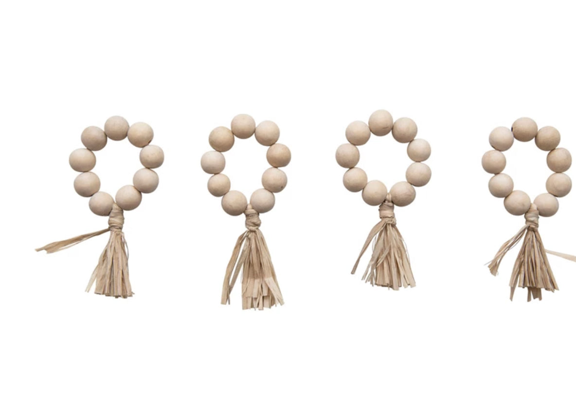 Wood Beaded Napkin Rings ( Set of 4)
