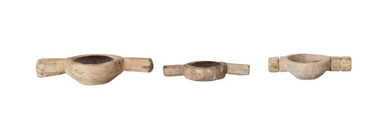 Found Wood Candle Holder Sm.