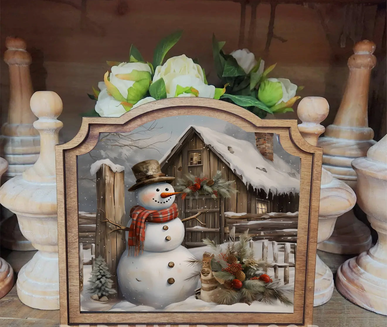 Rustic Snowman Framed Art