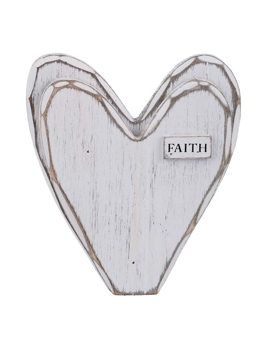 Faith White Wooden Heart