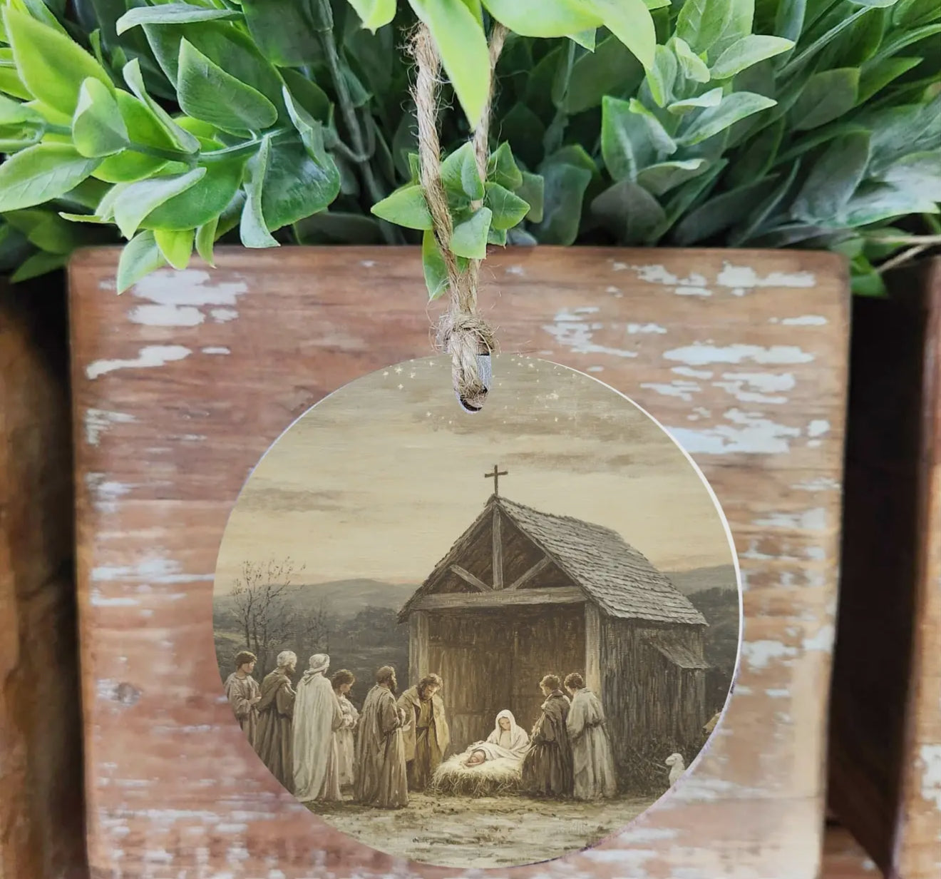Nativity Scene Wood Ornament