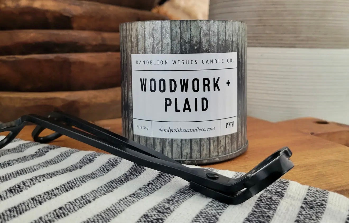 Woodwork + Plaid Candle