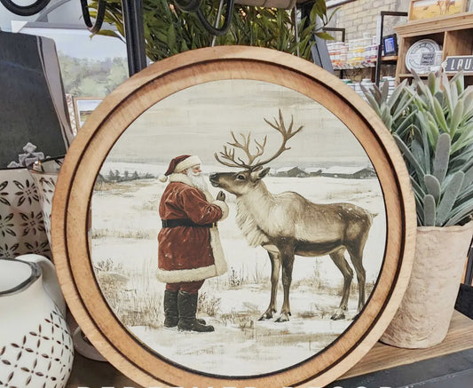 8" Round Santa Reindeer Neutral Art