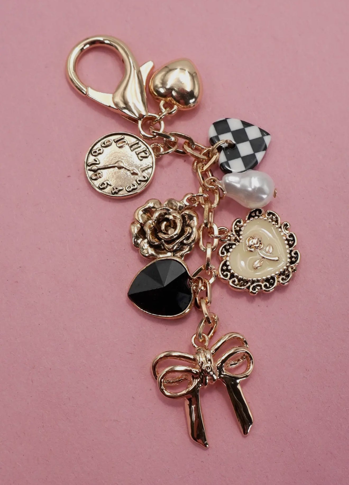 Checkered Heart Bag Charm