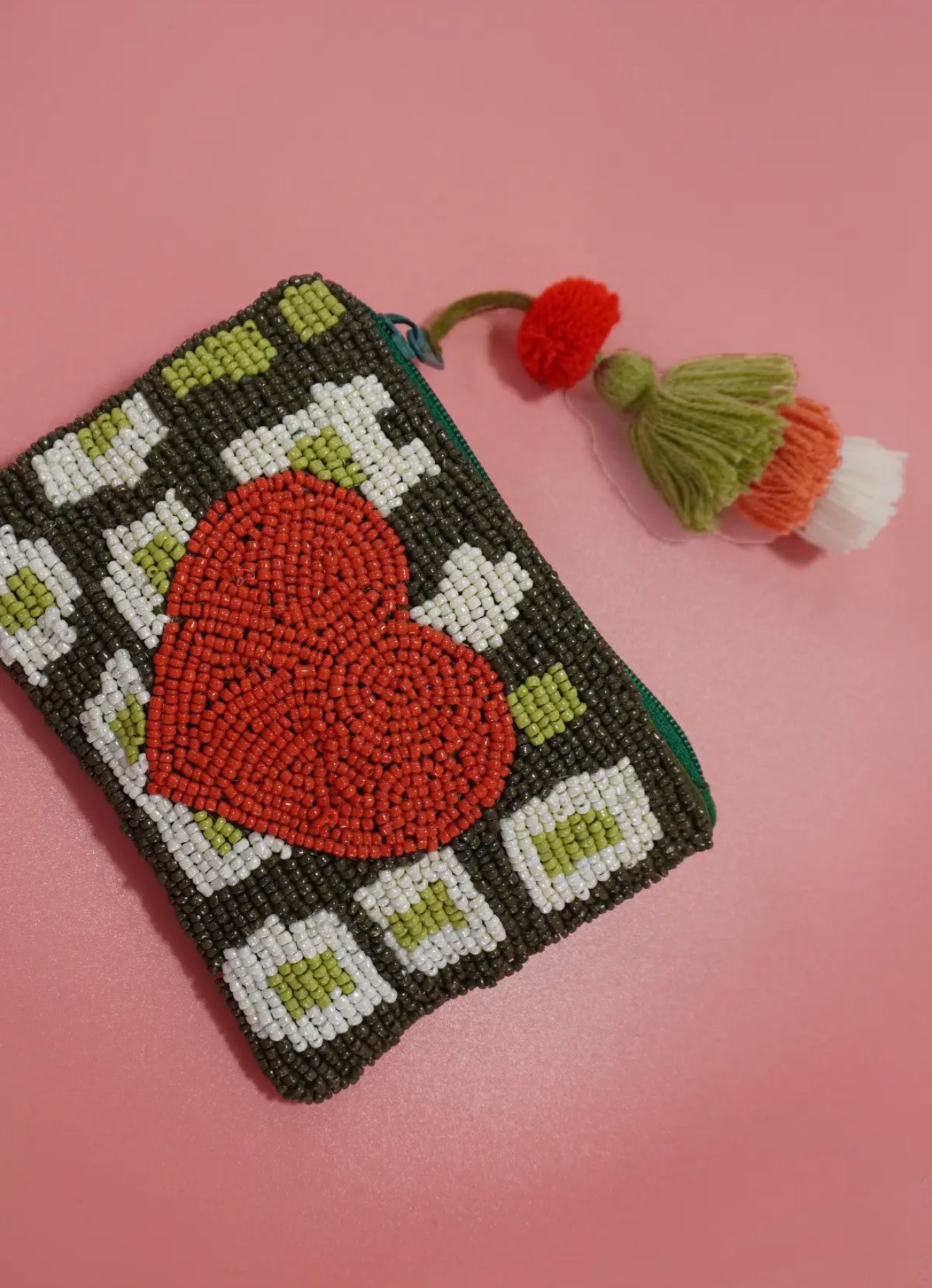 Beaded Red Heart Coin Purse