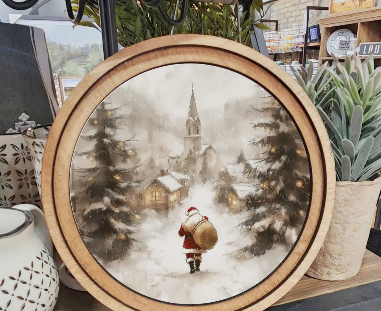 8" Round Village Santa Art