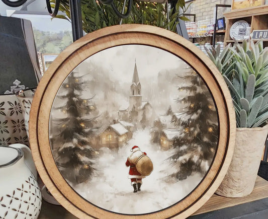 8" Round Village Santa Art