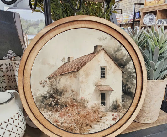 8" Round Muted Cottage Art