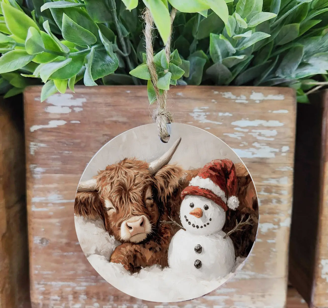 Highland Snowman Wood Ornament