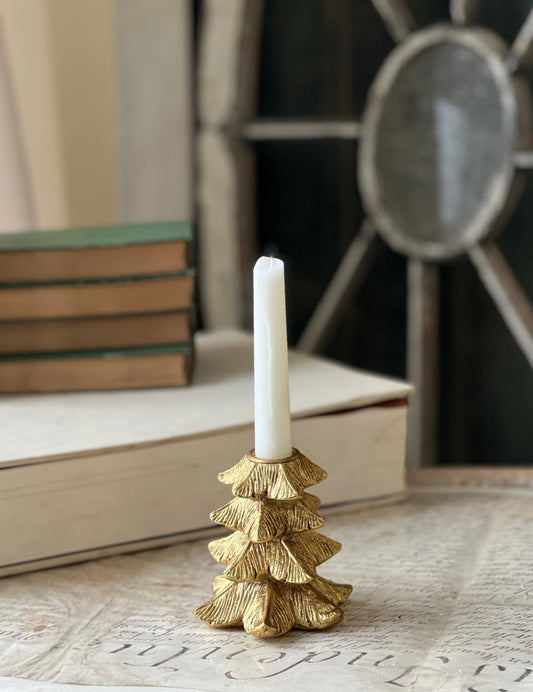 4.25" Gilded Fir Tree Taper Candle Holder