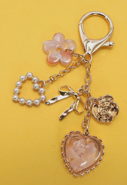 Pressed Flower Heart Bag Charm