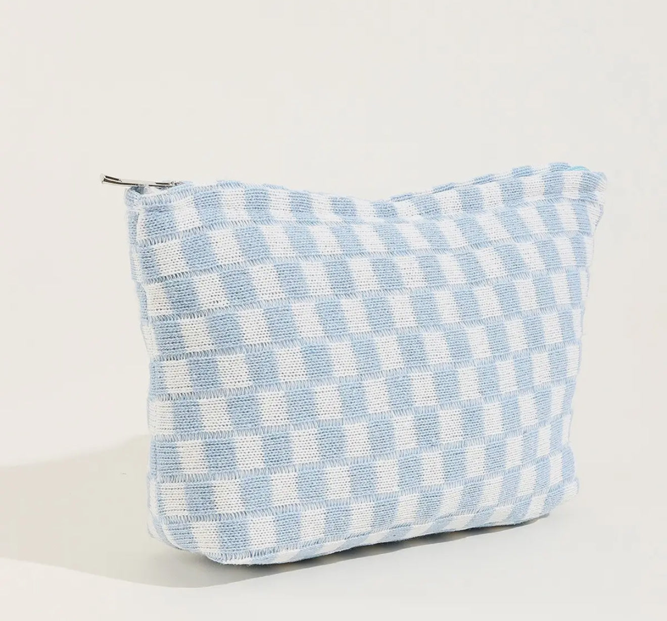Checkered Blue Makeup Bag