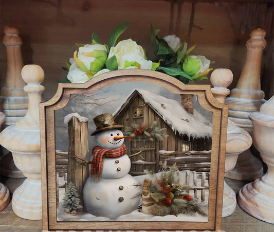 Rustic Snowman Framed Art