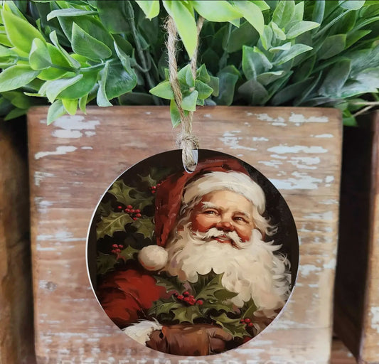 Vintage Santa Wood Ornament