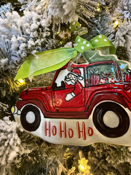 Santa in Red Truck Ornament